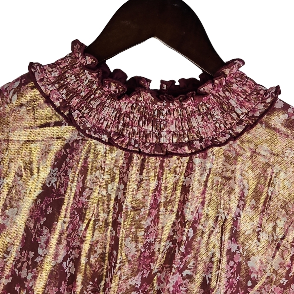 Crystal Doll - Floral Dress, Long Sleeves, Tiered Skirt Size XL color Wine - Picture 6 of 11